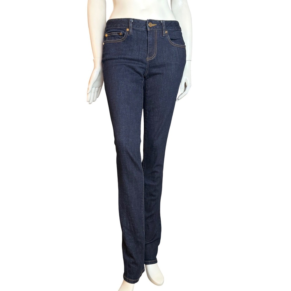 Tory Burch Super Skinny Jeans Dark Indigo Mid Rise Y2K Style Prep Cowgirl 29/33L